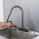 Waterfall Grey Sink Kitchen Faucet Hot Cold Mixer Wash Basin Multiple Water Outlets Rotation Flying Rain Tap Single Hole
