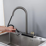 Waterfall Grey Sink Kitchen Faucet Hot Cold Mixer Wash Basin Multiple Water Outlets Rotation Flying Rain Tap Single Hole