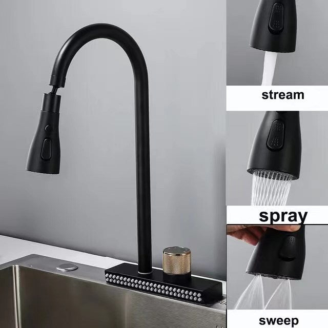 Grey Black Waterfall Sink Kitchen Faucet Hot Cold Mixer Wash Basin Multiple  Water Outlets Rotation Flying Rain Tap Single Hole - AliExpress