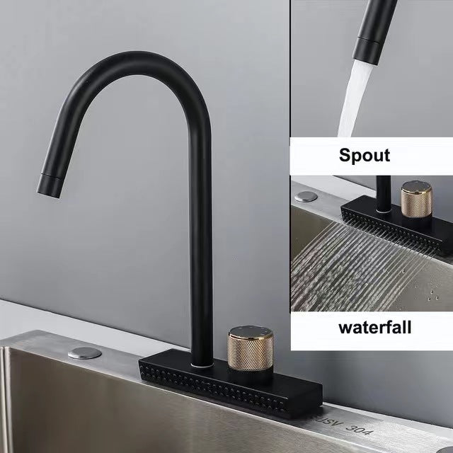 Waterfall Grey Sink Kitchen Faucet Hot Cold Mixer Wash Basin Multiple Water Outlets Rotation Flying Rain Tap Single Hole - WELQUEEN HOME DECOR