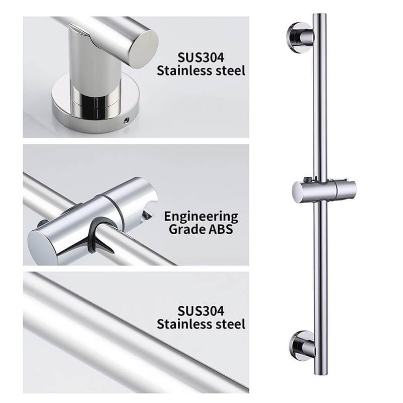 SUS304 Adjustable Shower Slide Bar | Handheld Shower Rail Slide Bar Set | Wall Mounted Round Style Shower Rail Set - WELQUEEN