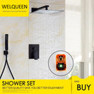 Black Shower Combo Set Stainless Steel Shower Systems with Rain Shower and Handheld Shower Trim Kit with Rough-In Valve