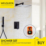 Black Shower Combo Set Stainless Steel Shower Systems with Rain Shower and Handheld Shower Trim Kit with Rough-In Valve