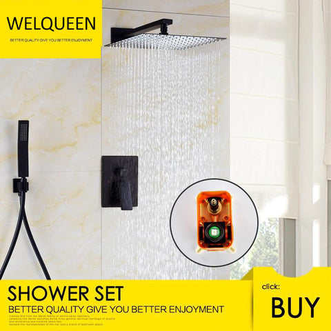 Black Shower Combo Set Stainless Steel Shower Systems with Rain Shower and Handheld Shower Trim Kit with Rough-In Valve - WELQUEEN