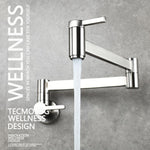 Brass Kitchen Faucet Wall Mount Pot Filler Faucet 360 Rotatable Folding Lengthened with Double Joint Swing Arms Cold Water Tap
