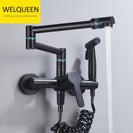 Brass Pot Filler Folding Faucet with Side Sprayer Kitchen Sink Faucet with Swing Arm and Double Function Joint