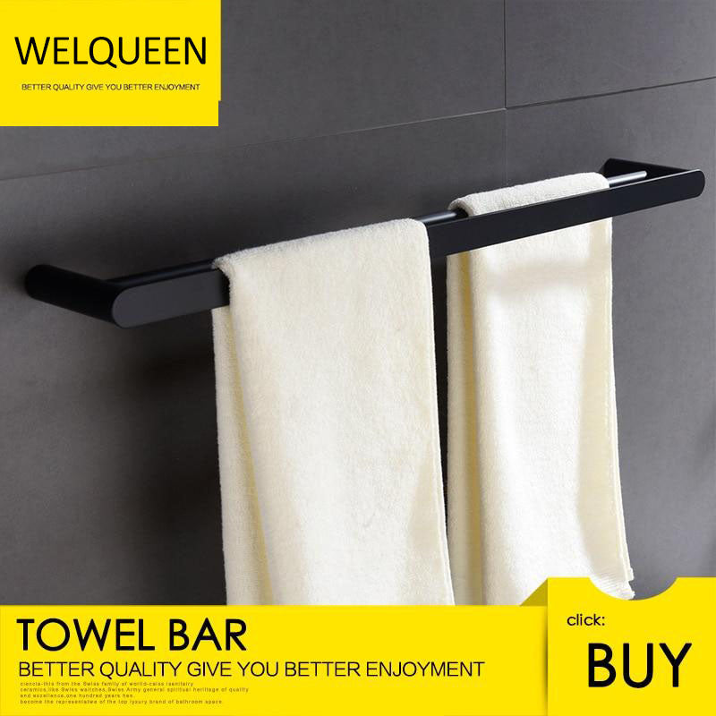 Free Shipping 304 Stainless Steel Double Pole Towel Bar Bathroom Towel Holder Wall Mounted Black Bathroom Towel Bar - WELQUEEN