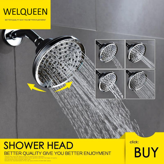 Free Shipping ABS Plastic Shower Head Wall-Mounted Filtered Shower Head with Massage Chrome 5 Jets Top Shower for Bathroom - WELQUEEN