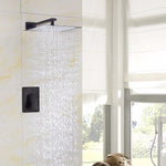Black Rain Shower System Brass Fixed Shower Head Rain Mixer Shower Combo Wall Mount Shower Trim Kit with Rough-in