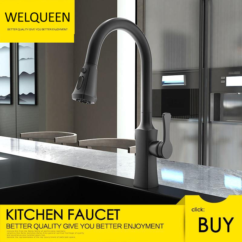 Free Shipping Brass Bathroom Basin Faucet 360 Degree Rotatable Draggable Kitchen Sink Single Handle Faucet Spout Mixer Tap - WELQUEEN