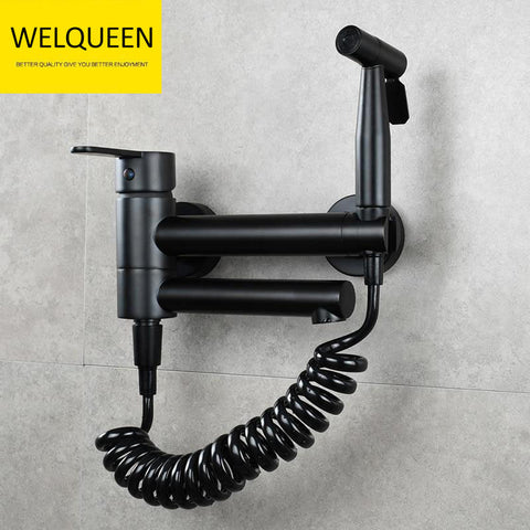 Free Shipping Brass Bathtub Faucet Set Bathroom Wall Mounted Bathtub Faucet with Bidet Sprayer for Showering - WELQUEEN