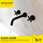 Brass Black Concealed Bathroom Basin Sink Tap Double Handle Wall Mount Hot And Cold Concealed Basin Mixer