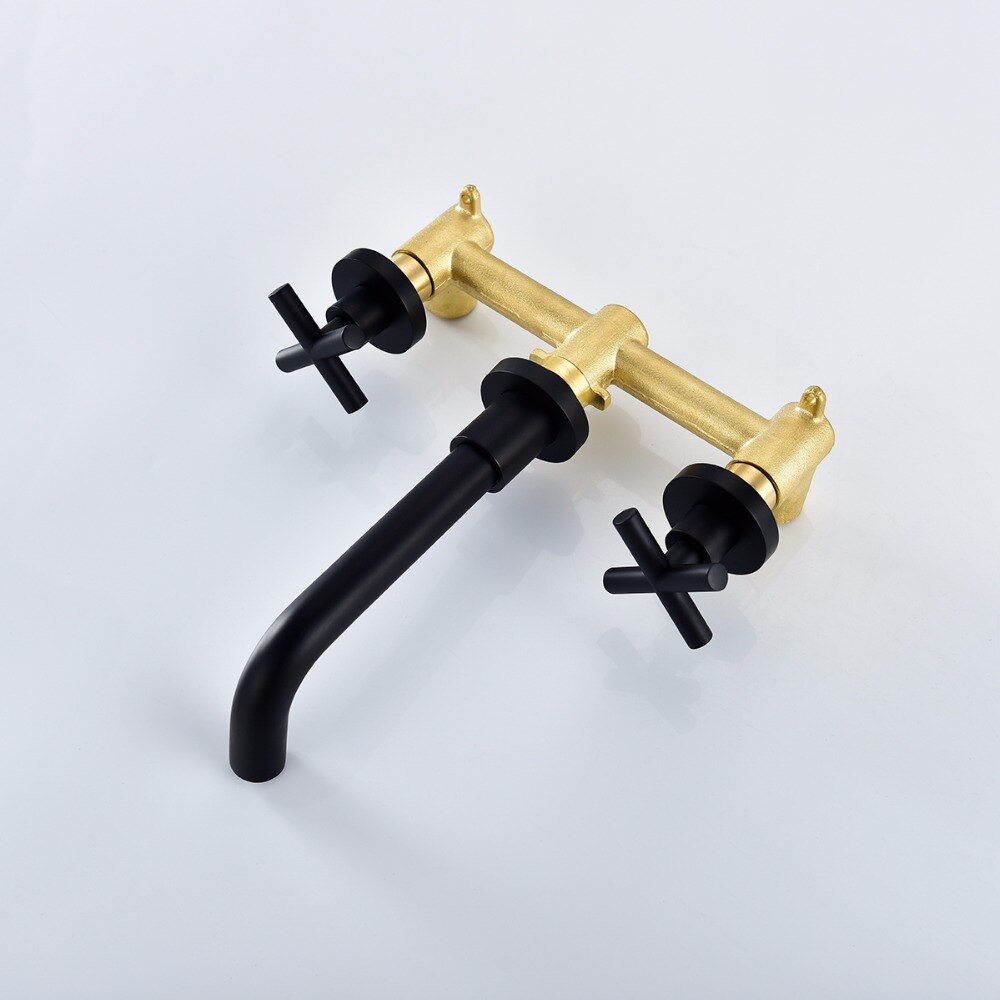 Free Shipping Brass Black Concealed Bathroom Basin Sink Tap Double Handle Wall Mount Hot And Cold Concealed Basin Mixer - WELQUEEN