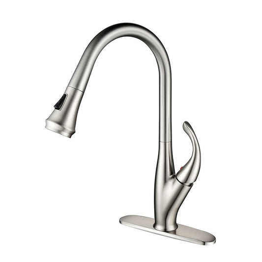 Free Shipping Brass Brushed Nickel Deck Mounted 360 Degree Rotating Pull Out Sprayer Kitchen Faucet Mixer Tap For Kitchen - WELQUEEN