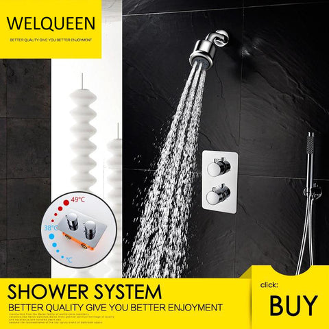 Free Shipping Brass Concealed Thermostatic Shower System 5 Jets Shower Head Bar Shape Handheld Shower with Rough-In Valve - WELQUEEN