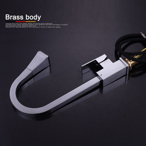 Free Shipping Brass Pull Out Kitchen Faucet Hot and Cold Water 360 Degree Rotation Stretch Pull Down Sprayer Kitchen Faucet - WELQUEEN
