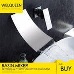 Brushed Nickel Wall Mounted Brass Waterfall Lavatory Sink Faucet Concealed Waterfall Basin Mixer Hot and Cold Tap