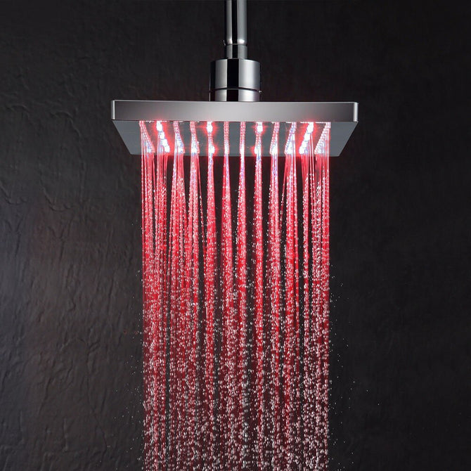 Free Shipping Plastic Chrome 8 Inches Rainfall Shower Head 3 Colors LED Shower Spray Square Shower Faucet For Bathroom - WELQUEEN WELQUEEN HOME DECOR
