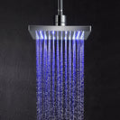 Plastic Chrome 8 Inches Rainfall Shower Head 3 Colors LED Shower Spray Square Shower Faucet For Bathroom
