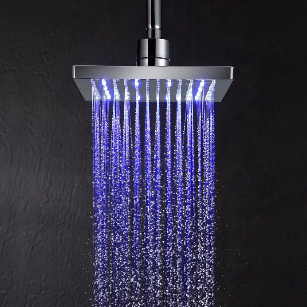 Free Shipping Plastic Chrome 8 Inches Rainfall Shower Head 3 Colors LED Shower Spray Square Shower Faucet For Bathroom - WELQUEEN