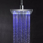 Plastic Chrome 8 Inches Rainfall Shower Head 3 Colors LED Shower Spray Square Shower Faucet For Bathroom