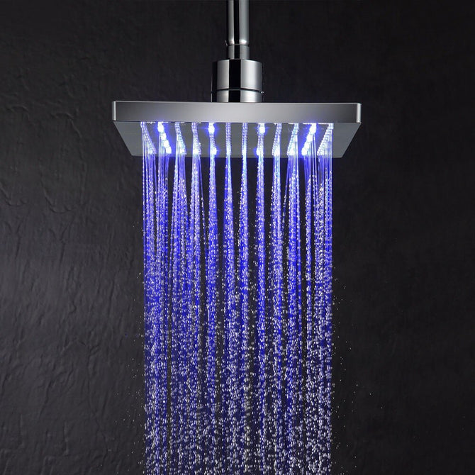 Free Shipping Plastic Chrome 8 Inches Rainfall Shower Head 3 Colors LED Shower Spray Square Shower Faucet For Bathroom - WELQUEEN WELQUEEN HOME DECOR