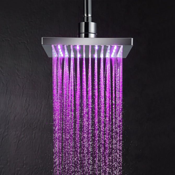 Free Shipping Plastic Chrome 8 Inches Rainfall Shower Head 3 Colors LED Shower Spray Square Shower Faucet For Bathroom - WELQUEEN WELQUEEN HOME DECOR