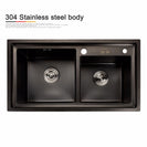 Stainless Steel Black DoubIe Under Mounted Kitchen Sink Set With Pull Out Faucet Double Layer