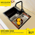 Stainless Steel Black Single Under Mounted Kitchen Sink Set With Kitchen Faucet Not Sticky Oil For Kitchen