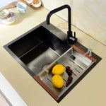Stainless Steel Black Single Under Mounted Kitchen Sink Set With Kitchen Faucet Not Sticky Oil For Kitchen