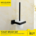 Stainless Steel Black Toilet Brush with Holder Wall Mounted Self Adhesive and Drilling Toilet Brush Set