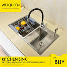 Stainless Steel Brushed Nickel Under Mounted Double Bowl Handmade Kitchen Sink With Faucet For Kitchen