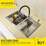 Stainless Steel Brushed Nickel Under Mounted Double Bowl Handmade Kitchen Sink With Faucet For Kitchen