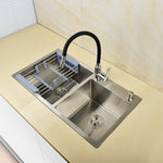 Stainless Steel Brushed Nickel Under Mounted Double Bowl Handmade Kitchen Sink With Faucet For Kitchen
