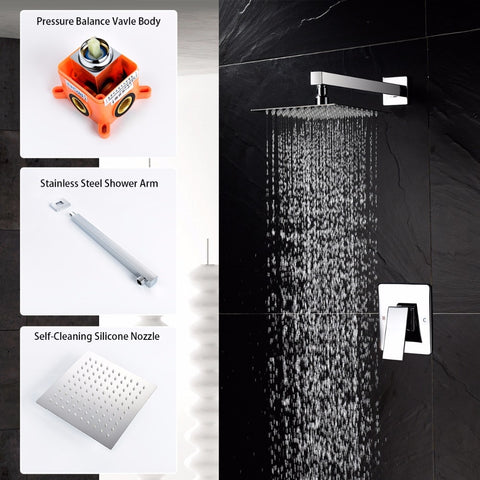 Free Shipping Rain Shower System Brass Fixed Shower Head Rain Mixer Shower Combo Wall Mount Shower Trim Kit with Rough-in Valve - WELQUEEN