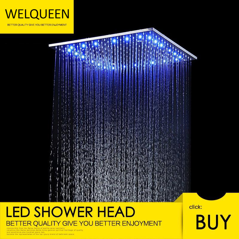 Free Shipping Rainfall Shower Head 3 Color LED Chorme Water Saving Shower Head Stainless Steel Fixed Shower Head - WELQUEEN