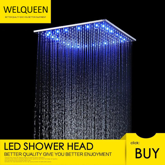 Free Shipping Rainfall Shower Head 3 Color LED Chorme Water Saving Shower Head Stainless Steel Fixed Shower Head - WELQUEEN