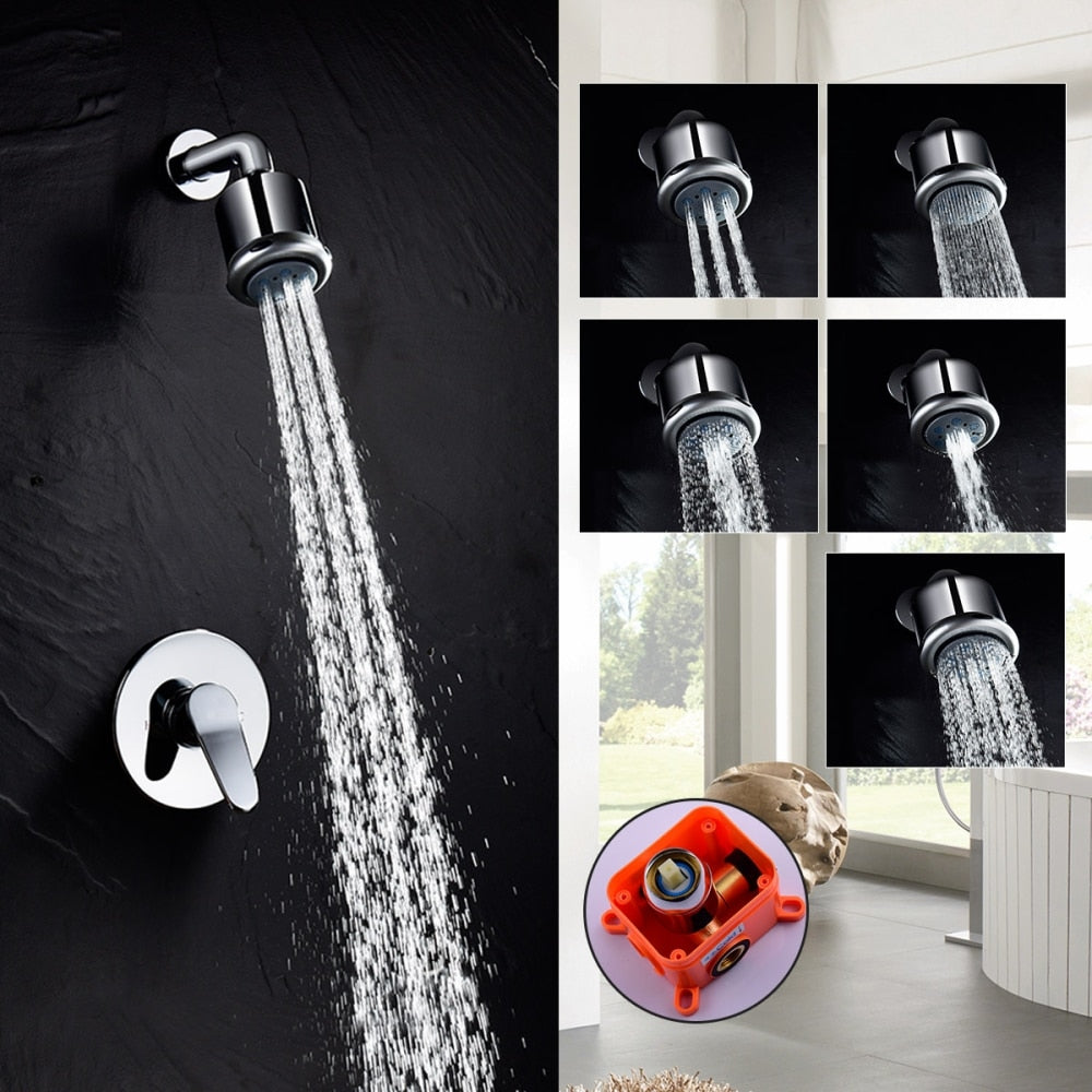 Free Shipping Shower Faucet Set with Shower Arm and 5 Spray Shower Head Brass Shower Trim Kit with Universal Rough-In Valve - WELQUEEN
