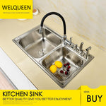 Stainless Steel Brushed Nickel Under Mount Double Bowl Kitchen Sink With Faucet and Knife Holder For Kitchen