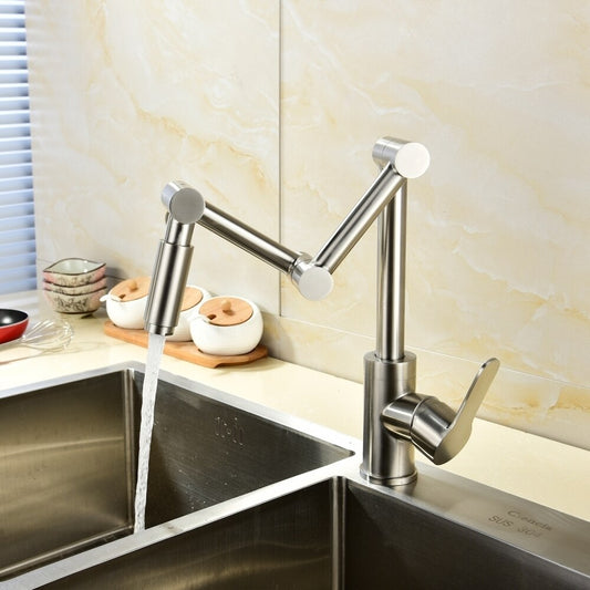 Free Shipping Stainless Steel Brushed Nickel 360 Degree Rotating Kitchen Faucet Cold and Hot Water Mixer Deck Mounted Tap - WELQUEEN