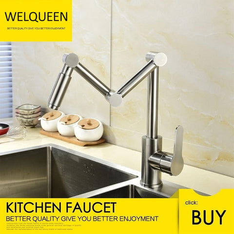 Free Shipping Stainless Steel Brushed Nickel 360 Degree Rotating Kitchen Faucet Cold and Hot Water Mixer Deck Mounted Tap - WELQUEEN