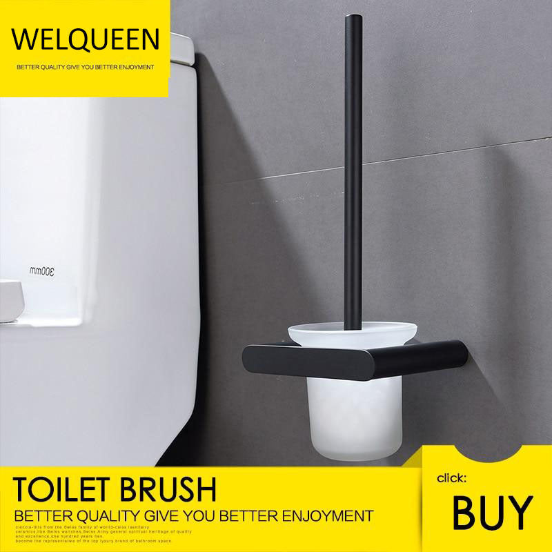 Free Shipping Wall Mounted Drilling Black Toilet Brush Holder With The Toilet Brush Bathroom Accessories - WELQUEEN