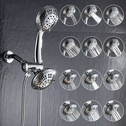 Free Shipping ABS Chrome Shower Head Premium 6 Spray Settings Luxury Spa Detachable Handheld Shower Head Shower Hose & Holder - WELQUEEN