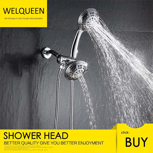 Free Shipping ABS Chrome Shower Head Premium 6 Spray Settings Luxury Spa Detachable Handheld Shower Head Shower Hose & Holder - WELQUEEN