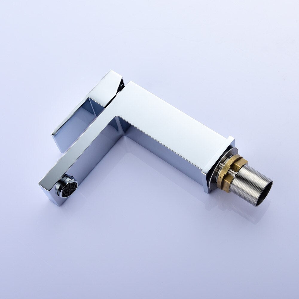 Free Shipping Brass Body Square Hot and Cold Water Single Hole Single Handle Basin Faucet - WELQUEEN
