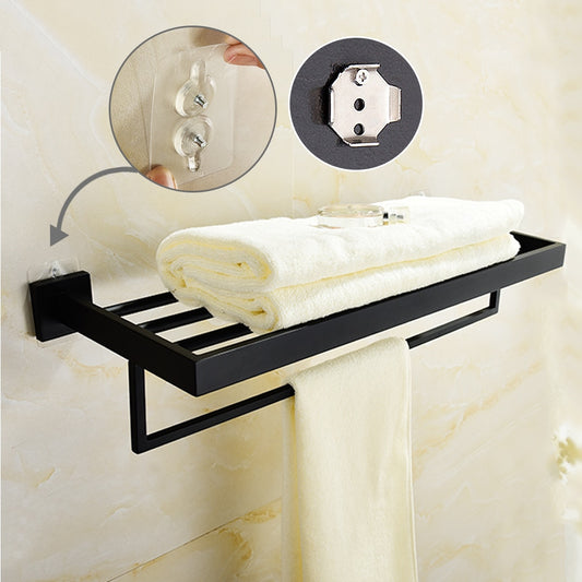 Free Shipping SUS304 Stainless Steel Seamless Self Adhesive Black Chrome Towel Rack With Bar Towel Hanger Bathroom Accessory - WELQUEEN