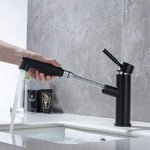 Brass Basin Faucet Multi-functional Stretch Faucet Black Cold and Hot Water Washing Basin Sitting Pull Out Faucet