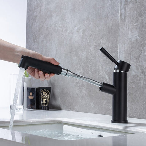 Free Shipping Brass Basin Faucet Multi-functional Stretch Faucet Black Cold and Hot Water Washing Basin Sitting Pull Out Faucet - WELQUEEN