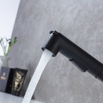 Brass Basin Faucet Multi-functional Stretch Faucet Black Cold and Hot Water Washing Basin Sitting Pull Out Faucet