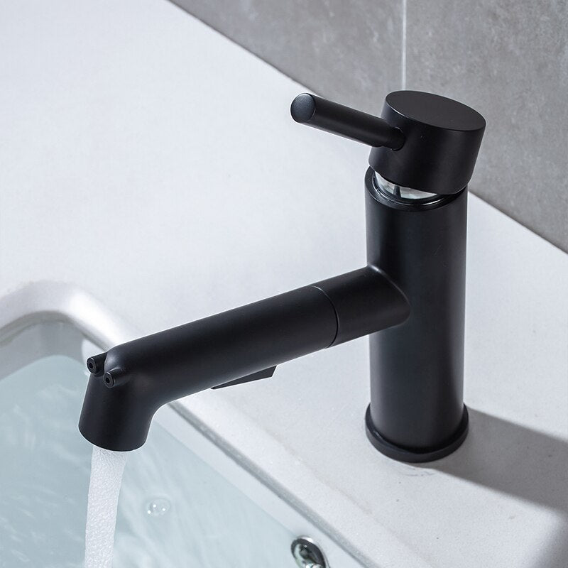Free Shipping Brass Basin Faucet Multi-functional Stretch Faucet Black Cold and Hot Water Washing Basin Sitting Pull Out Faucet - WELQUEEN